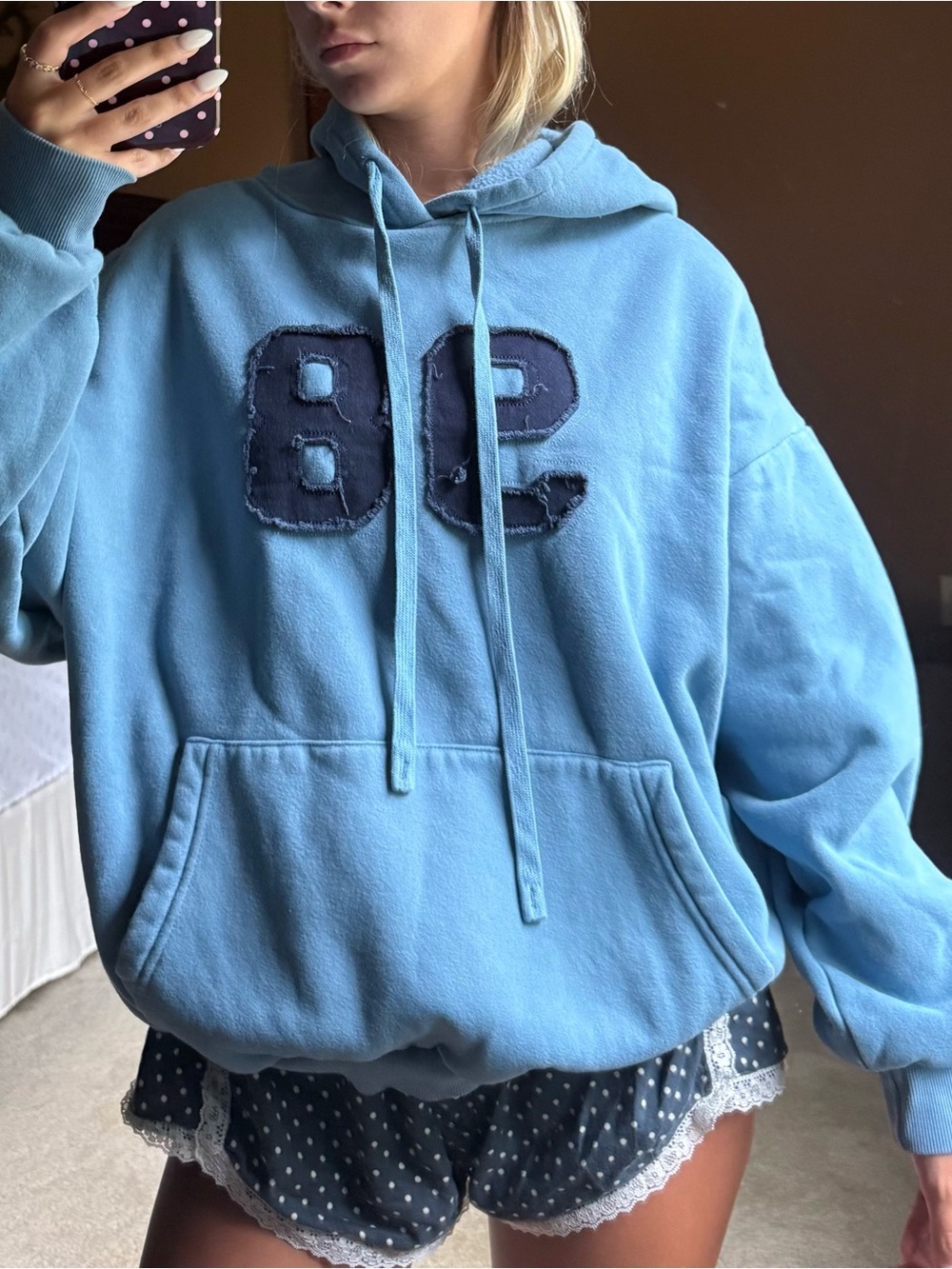 Edikted Light Blue Hoodie with Navy Applique